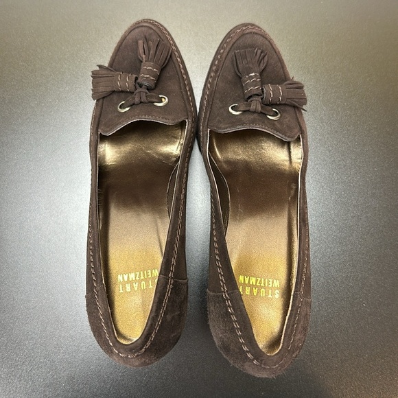 Stuart Weitzman Brown Suede Tassel Wedge Heel Sz 6.5 Made in Spain Slip On - Picture 7 of 12